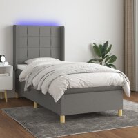 vidaXL Boxspringbett mit Matratze &amp; LED Dunkelgrau 80x200 cm Stoff