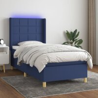 vidaXL Boxspringbett mit Matratze &amp; LED Blau 90x190 cm Stoff