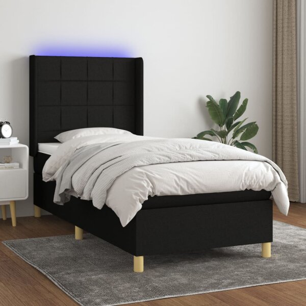 vidaXL Boxspringbett mit Matratze &amp; LED Schwarz 100x200 cm Stoff