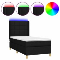 vidaXL Boxspringbett mit Matratze &amp; LED Schwarz 100x200 cm Stoff