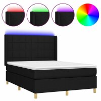 vidaXL Boxspringbett mit Matratze &amp; LED Schwarz 140x190 cm Stoff