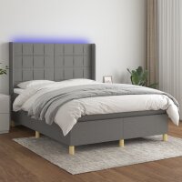 vidaXL Boxspringbett mit Matratze &amp; LED Dunkelgrau 140x200 cm Stoff