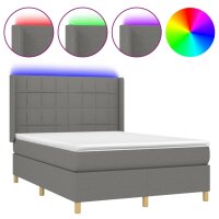 vidaXL Boxspringbett mit Matratze &amp; LED Dunkelgrau 140x190 cm Stoff