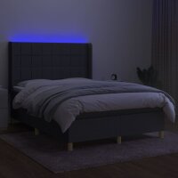 vidaXL Boxspringbett mit Matratze &amp; LED Dunkelgrau 140x190 cm Stoff