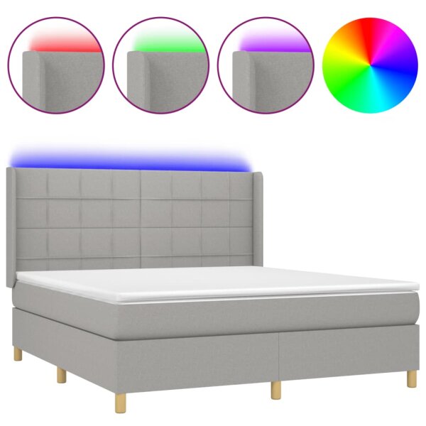 vidaXL Boxspringbett mit Matratze &amp; LED Hellgrau 160x200 cm Stoff