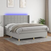 vidaXL Boxspringbett mit Matratze &amp; LED Hellgrau 160x200 cm Stoff