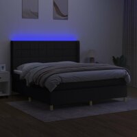 vidaXL Boxspringbett mit Matratze &amp; LED Schwarz 160x200 cm Stoff