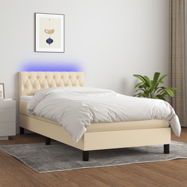 vidaXL Boxspringbett mit Matratze &amp; LED Creme 90x200 cm Stoff