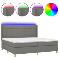 vidaXL Boxspringbett mit Matratze &amp; LED Dunkelgrau 200x200 cm Stoff