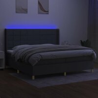 vidaXL Boxspringbett mit Matratze &amp; LED Dunkelgrau 200x200 cm Stoff