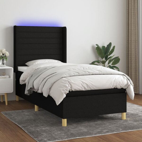 WOWONA Boxspringbett mit Matratze &amp; LED Schwarz 80x200 cm Stoff