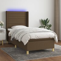 vidaXL Boxspringbett mit Matratze &amp; LED Dunkelbraun 80x200 cm Stoff