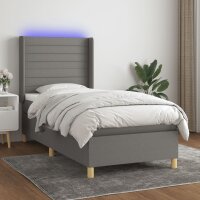 vidaXL Boxspringbett mit Matratze &amp; LED Dunkelgrau 80x200 cm Stoff