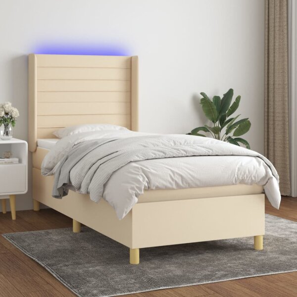 WOWONA Boxspringbett mit Matratze &amp; LED Creme 80x200 cm Stoff