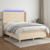 vidaXL Boxspringbett mit Matratze &amp; LED Creme 140x200 cm Stoff