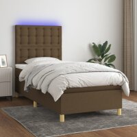 vidaXL Boxspringbett mit Matratze &amp; LED Dunkelbraun 90x200 cm Stoff