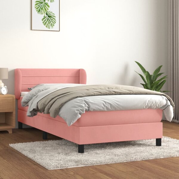 vidaXL Boxspringbett mit Matratze Rosa 100x200 cm Samt