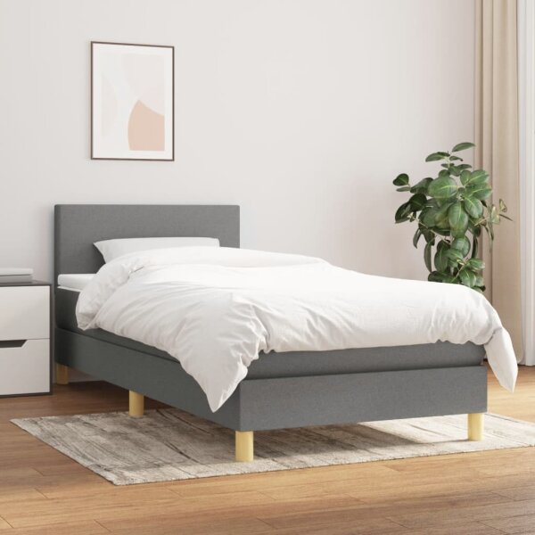 vidaXL Boxspringbett mit Matratze Dunkelgrau 90x190 cm Stoff