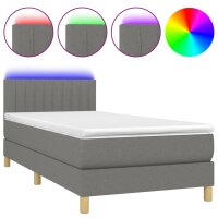 vidaXL Boxspringbett mit Matratze &amp; LED Dunkelgrau 90x190 cm Stoff