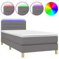 vidaXL Boxspringbett mit Matratze &amp; LED Dunkelgrau 90x190 cm Stoff