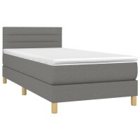 vidaXL Boxspringbett mit Matratze &amp; LED Dunkelgrau 90x190 cm Stoff