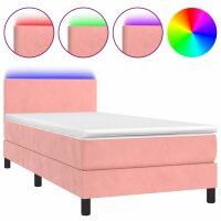 vidaXL Boxspringbett mit Matratze &amp; LED Rosa 100x200 cm Samt