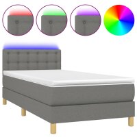 vidaXL Boxspringbett mit Matratze &amp; LED Dunkelgrau 90x190 cm Stoff