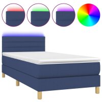 WOWONA Boxspringbett mit Matratze &amp; LED Blau 90x200 cm Stoff