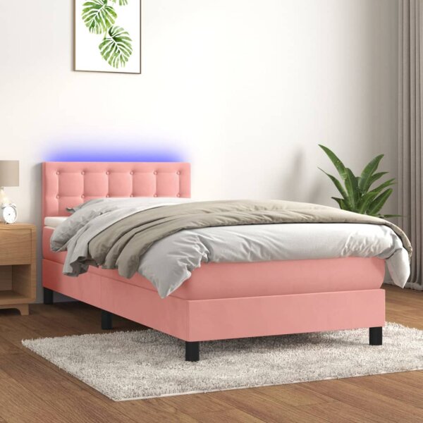 WOWONA Boxspringbett mit Matratze &amp; LED Rosa 100x200 cm Samt