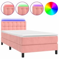 WOWONA Boxspringbett mit Matratze &amp; LED Rosa 100x200 cm Samt