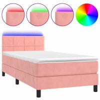 vidaXL Boxspringbett mit Matratze &amp; LED Rosa 100x200 cm Samt