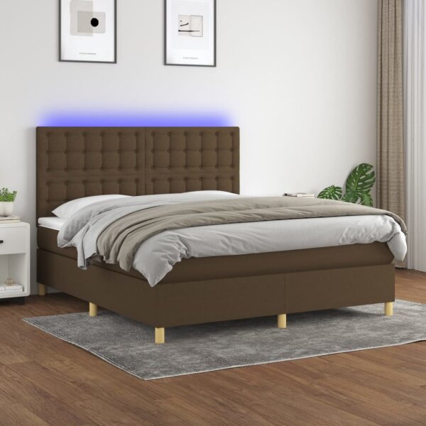 vidaXL Boxspringbett mit Matratze &amp; LED Dunkelbraun 160x200 cm Stoff