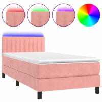 WOWONA Boxspringbett mit Matratze &amp; LED Rosa 100x200 cm Samt