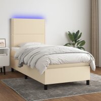 vidaXL Boxspringbett mit Matratze &amp; LED Creme 100x200 cm Stoff