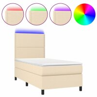 vidaXL Boxspringbett mit Matratze &amp; LED Creme 100x200 cm Stoff