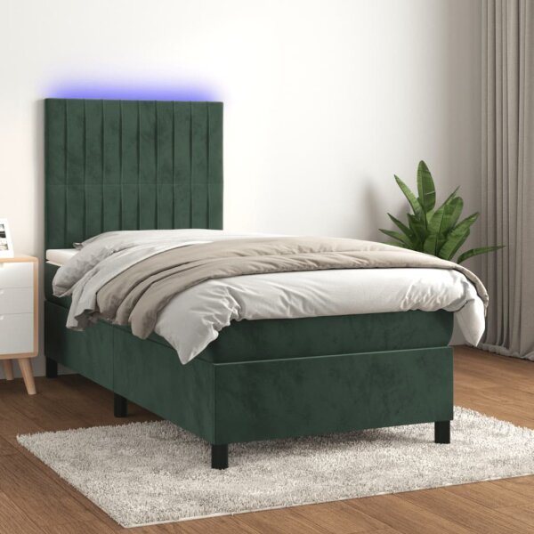 vidaXL Boxspringbett mit Matratze &amp; LED Dunkelgr&uuml;n 80x200 cm Samt