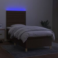 vidaXL Boxspringbett mit Matratze &amp; LED Dunkelbraun 90x200 cm Stoff