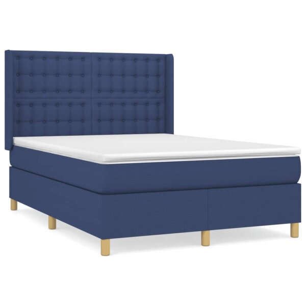 vidaXL Boxspringbett mit Matratze Blau 140x190 cm Stoff