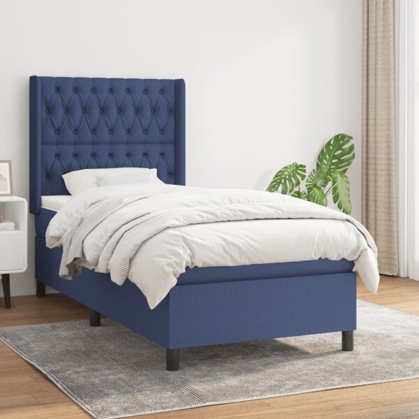 WOWONA Boxspringbett mit Matratze Blau 90x190 cm Stoff