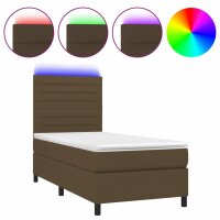 vidaXL Boxspringbett mit Matratze &amp; LED Dunkelbraun 90x190 cm Stoff