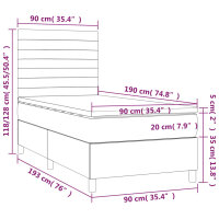 vidaXL Boxspringbett mit Matratze &amp; LED Dunkelbraun 90x190 cm Stoff