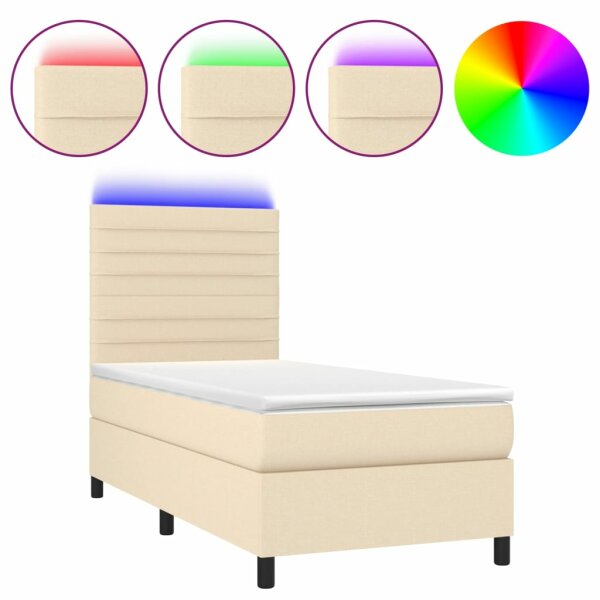 WOWONA Boxspringbett mit Matratze &amp; LED Creme 100x200 cm Stoff