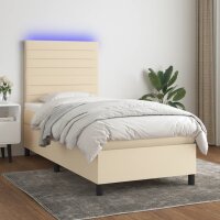 WOWONA Boxspringbett mit Matratze &amp; LED Creme 100x200 cm Stoff