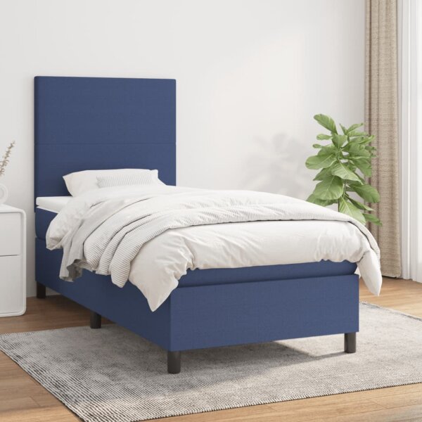 WOWONA Boxspringbett mit Matratze Blau 90x190 cm Stoff