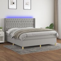 vidaXL Boxspringbett mit Matratze &amp; LED Hellgrau 180x200 cm Stoff