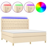 vidaXL Boxspringbett mit Matratze &amp; LED Creme 180x200 cm Stoff