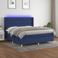 vidaXL Boxspringbett mit Matratze &amp; LED Blau 160x200 cm Stoff