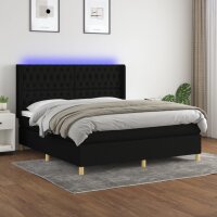 vidaXL Boxspringbett mit Matratze &amp; LED Schwarz 180x200 cm Stoff