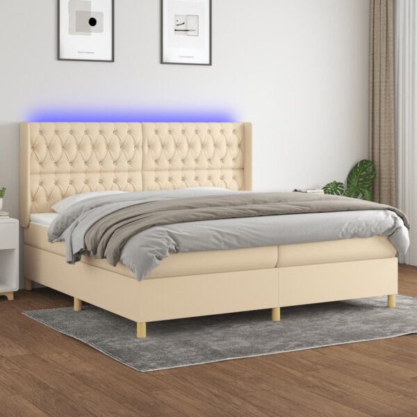 vidaXL Boxspringbett mit Matratze &amp; LED Creme 200x200 cm Stoff