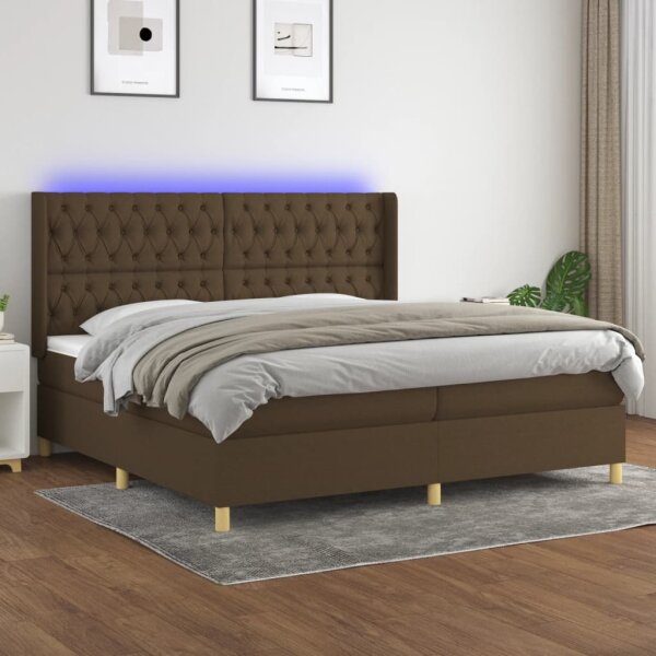 vidaXL Boxspringbett mit Matratze &amp; LED Dunkelbraun 200x200 cm Stoff